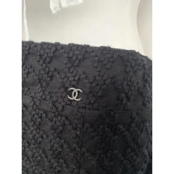 2005 CHANEL 05C Black Textured Skirt Wool FR-40/42 Vintage - Picture 4 of 6